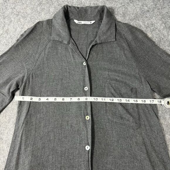 Zara Women's Gray Soft Button Down Collared Shirt Dress Midi 3/4 Sleeve Small - Picture 8 of 16